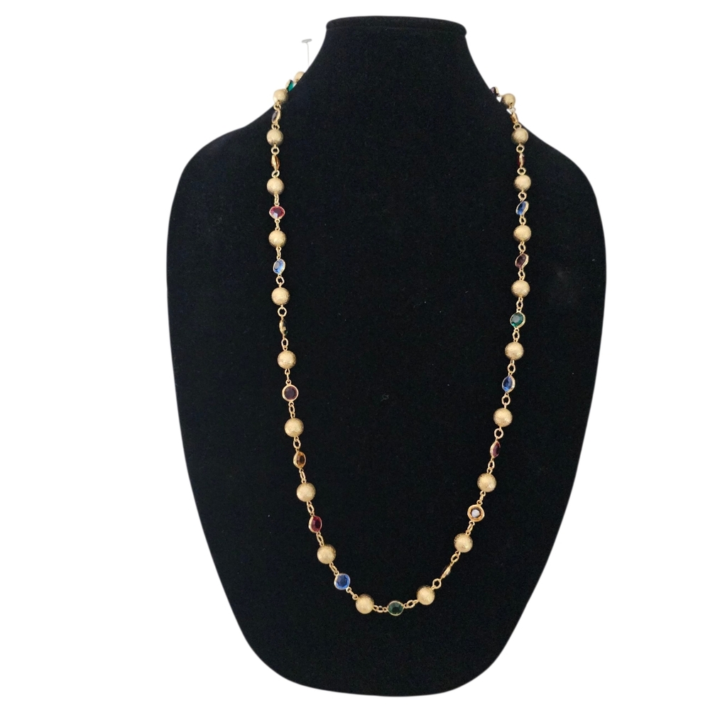 Vintage USA Austrian Crystal Faceted Beads 36" Necklace Gold Jewel Tone